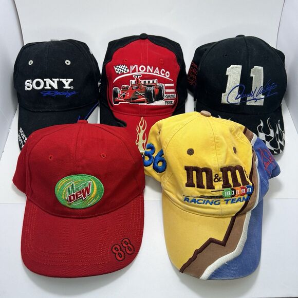 Lot of 5 Car Racing Vintage Adjustable Strapback Hats - Picture 1 of 7